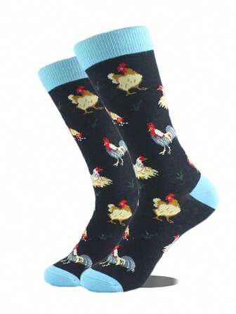 1 par de calcetines cómodos y versátiles hasta el tobillo con diseño de gallo para hombres