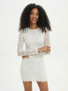 Damen modisches figurbetontes langärmeliges elegantes Lässig Rückenfreies Mini-Kleid, Herbst