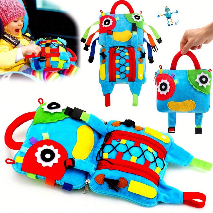 Buckle Bag Toys For Girls And Boys, Busy Toys For Toddlers, Sensory Educational Travel Toys, Fine Motor Skills Problem Solving For Toddlers - Màu xanh bạc hà - Xem 1