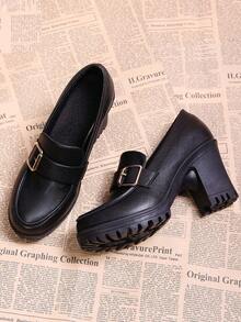 Giày lười đế dày khóa kim loại màu đen kiểu retro mùa xuân sớm 2026, giày đế xuồng chống thấm nước phong cách vintage gợi cảm dành cho nữ. - màu đen - Xem 1