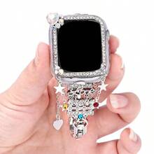 1pc Heart & Star Chain Pendant Protective Case, Anti-Drop Fashionable Casual Protective Cover, Compatible With Apple Watch 40/41/44/45mm, Compatible With Apple Watch Ultra/SE/11/10/9/8/7/6/5/4/3/2/1 Series, Smartwatch Accessory - Silver - View 3