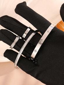 4件套不锈钢银色星星镶嵌锆石手镯戒指首饰套装 - 时尚女士、女性、女孩日常佩戴、办公、派对、约会、周年纪念礼物的完美之选 - 銀色 - 查看 5