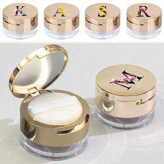 Utsökt Puff Kompakt Med Spegel Flip-Top Plast Tom Löst Puderburk Med Utbytbar Puderpuff Bärbar Kontors Touch-Up Puff Behållare Resemakeup Tillbehör Initialnamn 26 Bokstäver Mönster