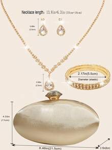 LETODE Rhinestone Jewelry Set Bling Necklace Earrings Bracelets Set For Women Evening Clutch Bag Bridal Wedding Gold Satin Fashion Metal Decoration Purses For Women Prom With Detachable Metal Chain For Wedding And Party Shoulder Bag For Women Clutch Purses For Ladies Bag Women's Handheld Evening Bag Versatile Handheld Bag Cocktail Party Wedding New Wallet Banquet Bag - Gold - View 10