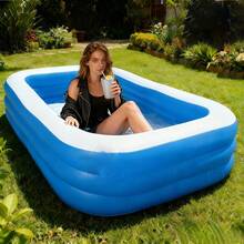 Inflatable rectangular swimming pool, 200cm full-size large inflatable pool, durable and thickened inflatable pool for summer beach use, suitable for outdoor, garden and backyard use. - Azul - Ver 3