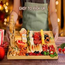 Wooden Cheese Board Set, Charcuterie Sets Cheese Tray Appetizer Board And Meat Platter, With 4 Stainless Steel Cheese Knives Easy To Carry, Perfect For Wedding Gifts Christmas Birthday Parties Halloween Gifts, Kitchen Travel-Friendly, 2/1 Sets - Brown - View 5