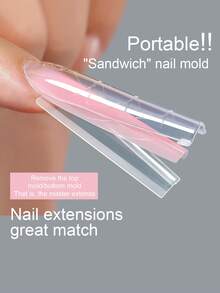 256pcs Nail Extension Mold, Sandwich Layer Design Press-On Nail Membrane, Double Layer Filling Nail Mold Without Paper Pad, Crystal Gel Manicure DIY, Almond, Ballet, Pointed, Square Nail Mold - Clear - View 4