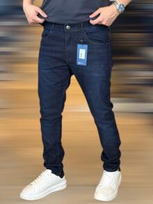 Men's Slim Fit Denim Jeans With Elastane And Lycra - 靛藍 - 查看 2