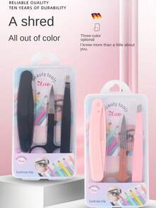 3pcs Eyebrow Grooming Set: Stainless Steel Eyebrow Razor, Eyebrow Tweezers, Eyelash Brush - Multicolor - View 1