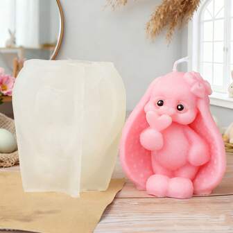 1pc Cute Rabbit Heart-Shaped Silicone Candle Mold - Delicate Details / Easy To Demold, Suitable For Candles / Resin / Clay, Easter Gift Silicone Mold
