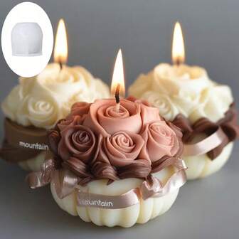 1 st elegant rosbukettljusform - återanvändbar silikonform för gör-det-själv-heminredning, aromaterapiljus, handgjord tvålkonst, smyckestillverkning - oval blomdesign - lämplig för hantverksentuister, julklappstillverkning och för att skapa en romantisk atmosfär.