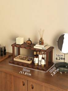 2/3 Tier Wave Trapezoidal Desk And Counter Storage Shelf For Home, Kitchen And Office Use, Ideal For Storing Sundries And Decorative Items, Kitchen Storage Solutions, Decorative Shelves, Bamboo Construction, Shelf Decoration - Walnut - View 14