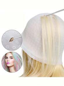 9pcs Reusable Metal Hook Dye Cap & Glove Set - Professional Hair Coloring Tools & Accessories, Suitable For Regular Hair - Lightweight Under 300g Dyeing Kit, Back To School - Multicolor - View 3