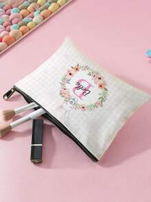 1pc Customizable Name/Text, Cartoon Floral & Animal Pattern Double-Sided Print Travel Portable Cosmetic Storage Bag, Multi-Function Zipper Makeup Bag Wallet, Perfect For Children's Skincare Storage, Can Be Customized According To Your Name - Multicolor - View 10