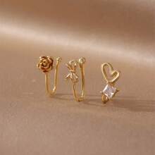 Non-Pierced U-Shaped Nose Clip Copper Micro-Inlaid  Heart Butterfly Flower Small Round Ball Personality Nose Stud For Women - Vàng E - Xem 13