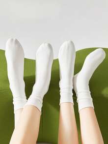 5 pares de calcetines blancos para postparto de mujer, simples y versátiles para uso diario, de media pantorrilla - Multicolor - Ver 4