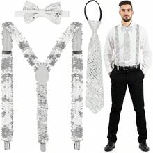 男士亮片领结、领带和吊带三件套配饰组合