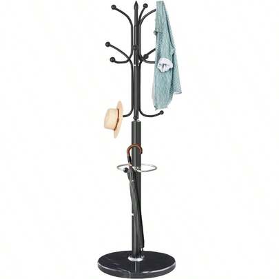 ZOZOE Metal Coat Rack Stand Modern Coat Rack Freestanding With Natural Marble Base Sturdy Coat Racks With 12 Hooks Umbrella Holder Black Coat Tree Hanger Stand For Bags Hats Entryway Office