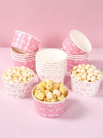 10Pcs Pink Bow Paper Bowl, Paper Snack Food Tray Bowl For Pink Baby Party Disposable Tableware Supplies, Treat Gift Cookie Food Container,Pink Bow Birthday Decorations, Baby Shower Decorations,Gender Reveal Party Supplies,Pink Bow 1st Birthday Party Supplies,Baby Party Supplies,Pink Bow Decorations, Birthday Party Decor