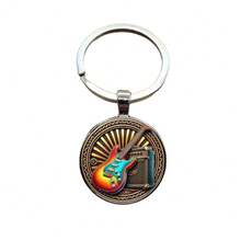 1 Llavero de guitarra eléctrica y amplificador de potencia de aleación - Diseño con forma de guitarra, accesorio de rock de color azul brillante y naranja, regalo perfecto, accesorio de llavero pequeño y exquisito - llavero - Ver 5