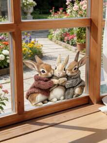 Easter Bunny Window Clings Decor, Easter Sweater Bunny Window Clings, PVC One-Time Stickers, Modern Style Home Decor, Suitable For Glass, Tiles, Easter, Spring Party, Home Classroom Decor, Holiday Party Decor, Party, Festive Home Decor, Bunny Accessories - Multicolor - View 3