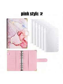 1 Set A6 Or 2 Sets New Marble Pattern Loose Leaf Binder With Copper Corners & 6 Zipper Bags, Back To School, School Supplies,Savings Plan,Biweekly Savings Plan,10000 Savings Plan,Savings Strategy - Multicolor - View 22