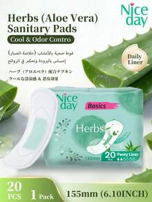 Niceday 40pcs/2packs, 155mm Aloe Vera Sanitary Pads, Daily Feminine Hygiene Pads, Ultra-Thin Period Liners, Absorb Heavy Flow, Leak-Proof, Breathable, Cooling, Odor Eliminating