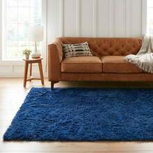 Modern Indoor Soft And Lightweight Carpet, Suitable For Living Rooms, Bedrooms, Dormitories, Blue Polyester Tufted Carpet, Corridor Carpet, Home Decoration Plush Plush Carpet, Camel Comfortable Thin Plush Carpet - 寶藍色 - 查看 3
