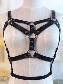 1pc Women's Gothic Style Black Personalized Triangle Bralette, Sexy Wrap Waist PU Suspender, Suitable For Carnival Parties, Activities Or Cosplay - Black - View 5
