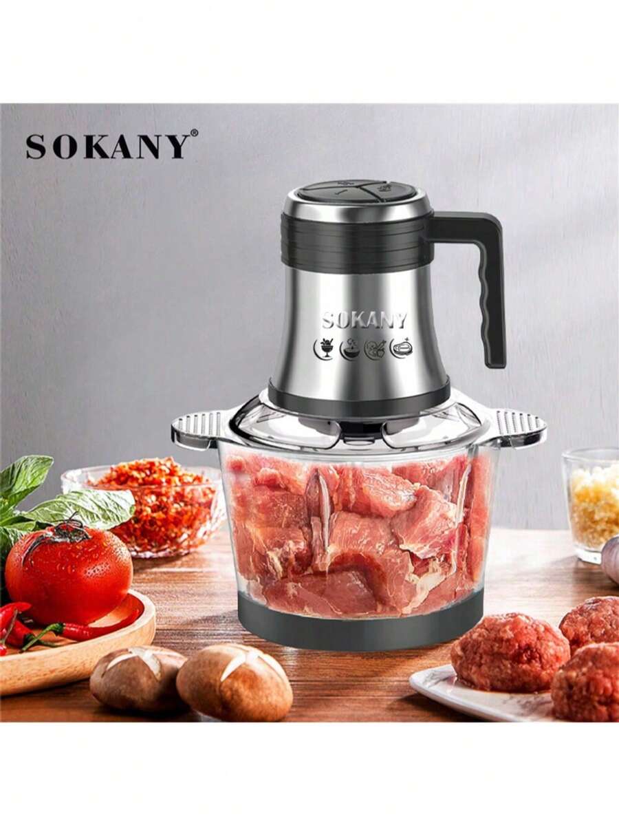 مفرمة لحوم كهربائية متعددة الوظائف SOKANY 7026، سعة كبيرة 3 لتر، شفرة رباعية ذات طبقتين، إعدادان للسرعة، قوة عالية 800 واط، مصنوعة من الفولاذ المقاوم للصدأ، مناسبة للاستخدام المنزلي والمطاعم، خلاط طعام، مفرمة لحوم، عاصرة ثوم، مبشرة خضروات، قطاعة بصل، خلاط خضروات، معالج طعام لاسلكي، يمكن معالجة الزنجبيل والفلفل والفواكه واللحوم وغيرها - مشاهدة 1