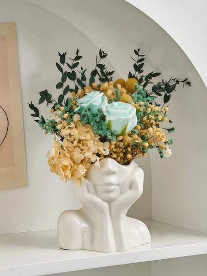 1pc Gold Resin Flower Vase, Floral Shaped, Suitable For Decoration, Storage Of Beauty Products & Office Supplies, Modern Minimalist Style, Applicable For Home, Living Room, Office Decor, Great Gift Item