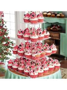 3-Tier/4-Tier Acrylic Cupcake Stand - Premium Cupcake Display Rack - Halloween Christmas Dessert Stand Party Decoration Acrylic Cupcake Tower Display (4.7 Inch Between 2 Tiers)