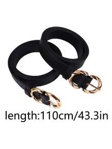 1pc New Simple Letter Versatile Belt For Girls Casual Fashion Black Leather Buckle Belt - Multicolor - View 5