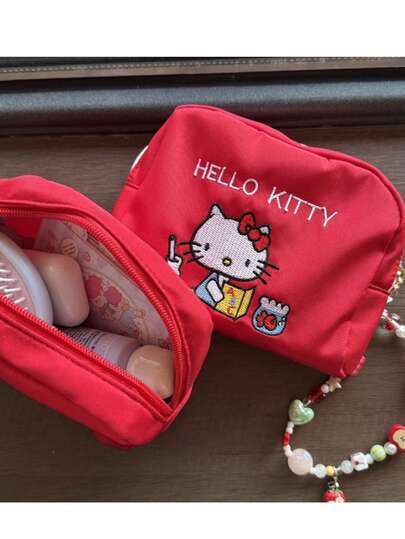 กระเป๋าเครื่องสำอางปักลาย Hello Kitty ใหม่ น่ารัก ความจุขนาดใหญ่ พกพาสะดวก กระเป๋าสตางค์ของขวัญสำหรับเดินทาง วันวาเลนไทน์ สำหรับผู้หญิง กระเป๋าสตางค์ขนาดเล็ก กระเป๋าใส่เหรียญ กระเป๋าคล้องมือ สิ่งจำเป็นสำหรับการเดินทาง ที่ใส่ป้าย ที่ใส่บัตรประจำตัว