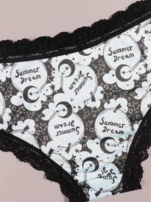 Dircho 8pcs Women's Elegant Celestial Pattern Contrast Lace Bikini Panties - Allover Moon/Star Print Silky Soft Comfy Intimates Underwear, Stretch Breathable Elastic Waist Daily Lingerie Set - Multicolor - View 7