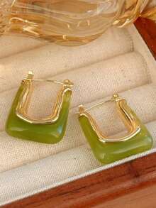 一对优雅复古U形耳环，金色树脂镶嵌——时尚日常配饰，女士完美礼物 - U型耳環 - 查看 16
