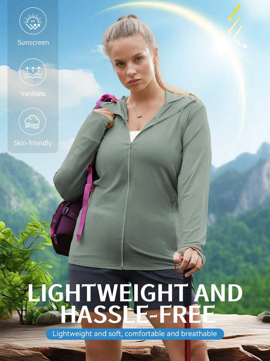 Women's UPF 50+ Lightweight Breathable Jacket, Sun Protection Outdoor Fishing Hoodie, Summer - Dark Green - View 1