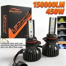 Heyword 2 piezas Faros de coche LED, adecuados para vehículos tipo 9005, 9006, H13, H11, H7, H4, H1, combinación de haz alto/bajo, 450W de potencia, 150,000 lúmenes, aumento de brillo del 800%, 5 temperaturas de color disponibles: 6500K/3000K/4300K/8000K/25000K, ventilador silencioso, chip COB 1860 de alta luminosidad, enchufar y usar - 6000K (luz blanca) - Ver 16