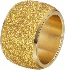 TendenciaAnillo de acero inoxidable para mujer, con lentejuelas brillantes, color plateado, rosa, dorado, negroCalidad premium - Oro rosa - Ver 8