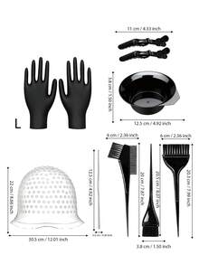 9件套染发工具套装，包括染发帽、挑染帽、染发膏、染发碗、染发刷、染发手套，专业染发配件，适合家庭和沙龙使用，男女通用 - 彩色 - 查看 7