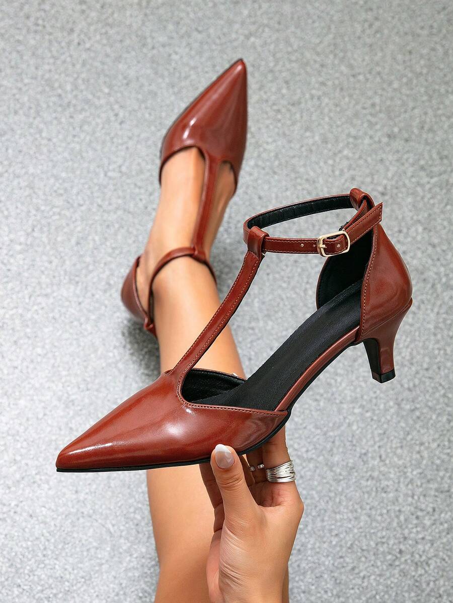 Giày sandal cao gót mũi nhọn kiểu Pháp, thanh lịch, kết hợp phong cách châu Âu và Mỹ, gót mỏng, hở gót, đa năng dành cho nữ, phù hợp cho đám cưới, tiệc tùng, màu đỏ tía. - Màu Đỏ Sâu - Xem 1