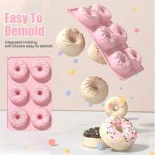 Moule à beignets en silicone rose - Moule à beignets, lavable au lave-vaisselle, micro-ondes et four, démoulage facile, convient pour les beignets, gâteaux, biscuits et bagels - Multicolore - Voir 6