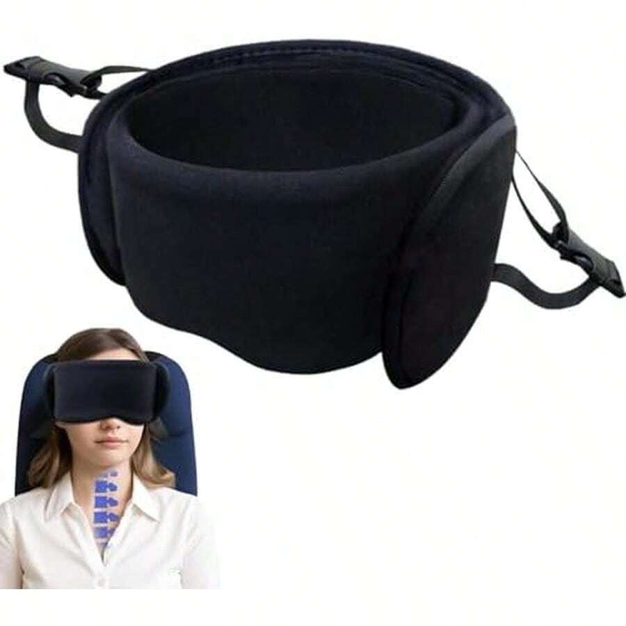 Almohada de Viaje, Almohada para el Cuello con Antifaz, Máscara de Ojos Portátil y Desmontable, Una Alternativa a Las Almohadas de Viaje de Larga Distancia, Soporte de Cabeza de 360°, Negro - / - Ver 1