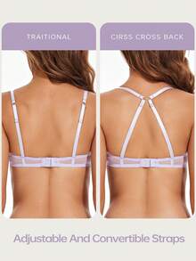 Wingslove Sexy Sheer Mesh Underwire Bra, Adjustable Criss Cross Back Straps - Unpadded Lightweight Breathable With Nipple Covers - Mauve Purple - View 3