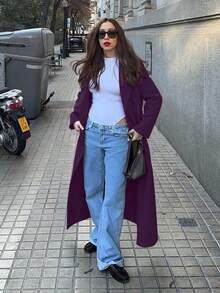 Autumn/Winter New Fashion Women's Loose Fit Elegant Wool-Blend Double-Breasted Windbreaker Coat - Dark Purple - View 2