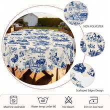 1pc Vintage Country Farmhouse Style Table Cover, Holiday Gatherings, Camping Picnics,  Party Decor, Kitchen Accessories,  Outdoor&Room Decor, Perfect Gift For Friends, Round And Rectangular Tablecloth - Màu xanh lam - Xem 8