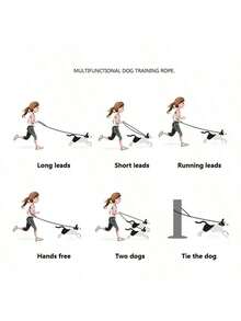 PETSIN 多功能繩式狗牽引繩7英尺，可調節雙旋轉勾，小型中型和大型犬隻，可用於奔跑，遠足，露營和散步，顏色為彩色馬卡龍 - 彩色 - 查看 7