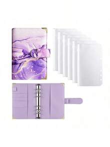 1 Set A6 Or 2 Sets New Marble Pattern Loose Leaf Binder With Copper Corners & 6 Zipper Bags, Back To School, School Supplies,Savings Plan,Biweekly Savings Plan,10000 Savings Plan,Savings Strategy - Multicolor - View 13