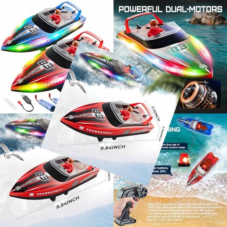 BEZGAR Remote Control Boat 2 Packs 10 Inch Fast Speed RC Boat 15 KPH For Pools And Salt Water Summer Toys For Adults And Ideal Gifts For Boys Age 6 7 8-12 Years Old - HJ821Material Safety And Rich Functionality - As Pic - View 1