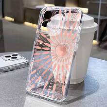 Arte geométrico de rayos de sol con motivos celestiales. Esta elegante funda es compatible con los modelos  16, 15, 14 Pro Max, 13, 12, 11, XR y XS Plus. Fabricada en silicona TPU, ofrece protección contra golpes y caídas, además de una sensación superior. Es un regalo ideal para familiares, amigos y seres queridos, y una opción perfecta para Navidad. - transparente - Ver 3
